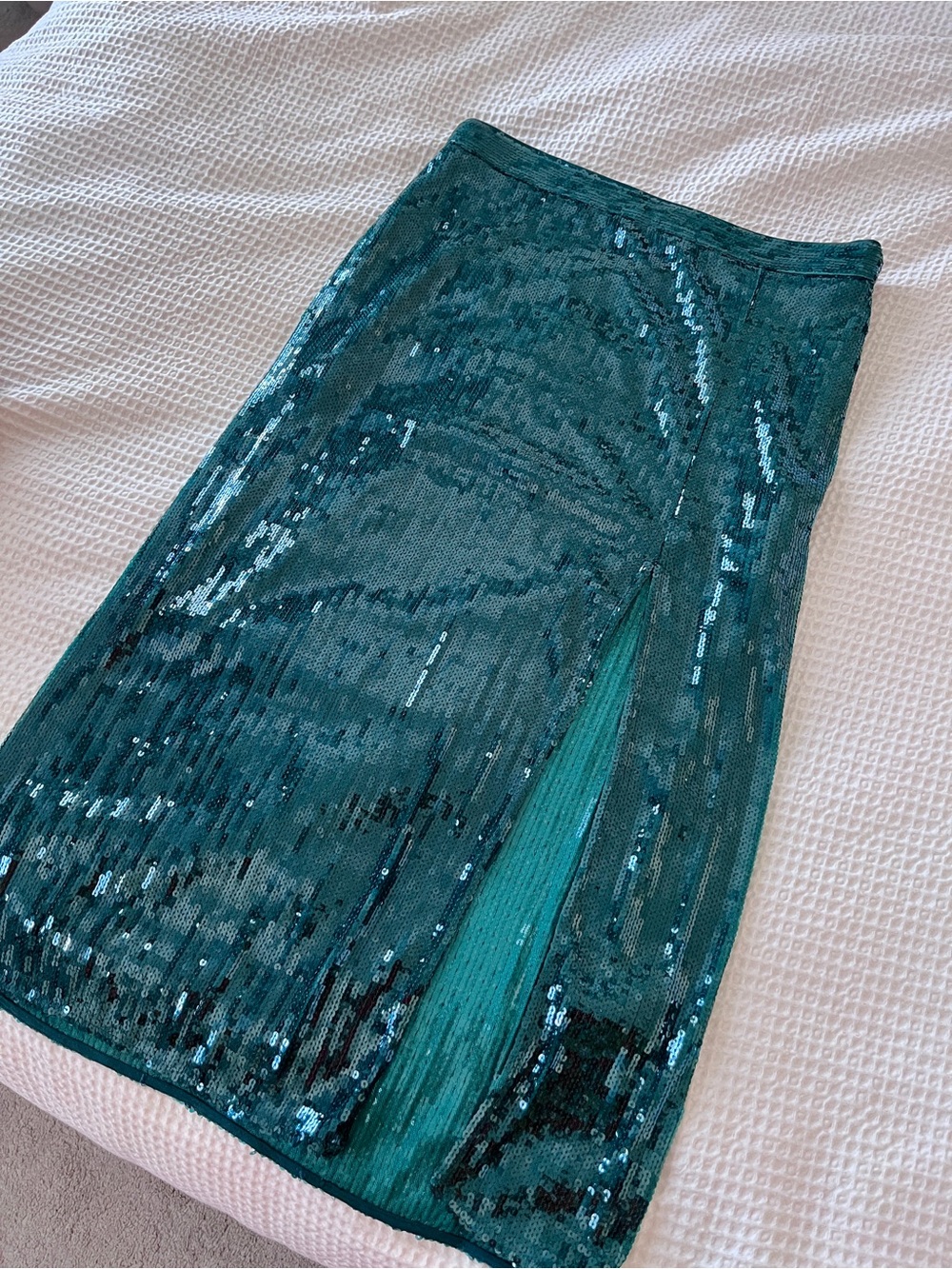 H&M Emerald Green Sequin Midi Skirt with Slit